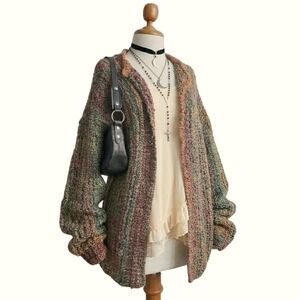 Knitted Crochet Cardigan Open Front Oversized Handmade Boho Indie